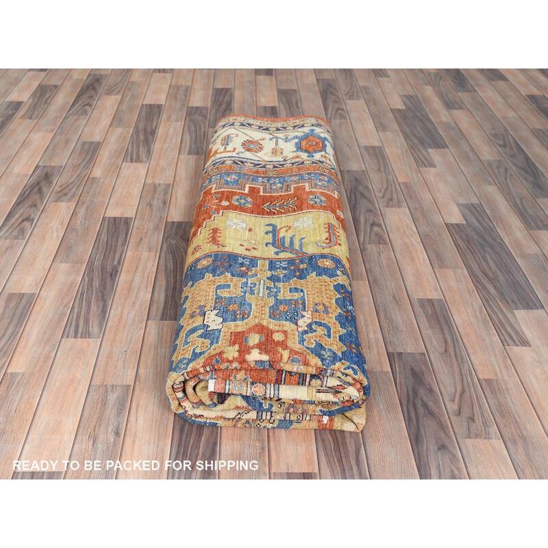 Shahbanu Rugs Air Force Blue Serapi Heriz Design 200 KPSI Natural Dyes